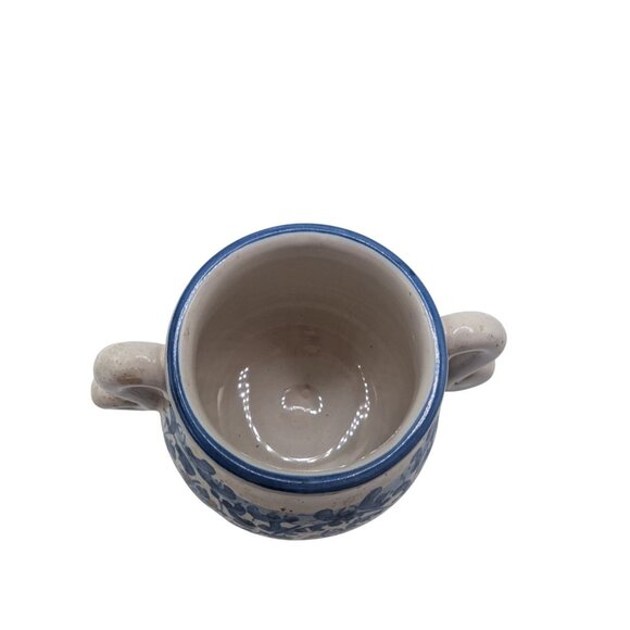 Hand-Painted Italian Pottery Sugar Bowl With Dual Handles & Blue Floral Design - Picture 6 of 9